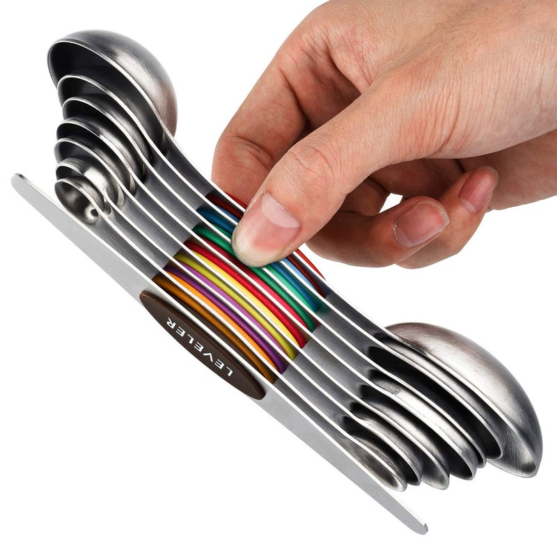 YellRin Magnetic Measuring Spoons Set of 8 Stainless Steel Dual Sided Stackable Measuring Spoons Nesting Teaspoons Tablespoons for Measuring Dry and Liquid Ingredients - Image 1